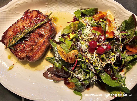 Ein leckeres Stück Fleisch, dazu ein geschmackvoller Salat 